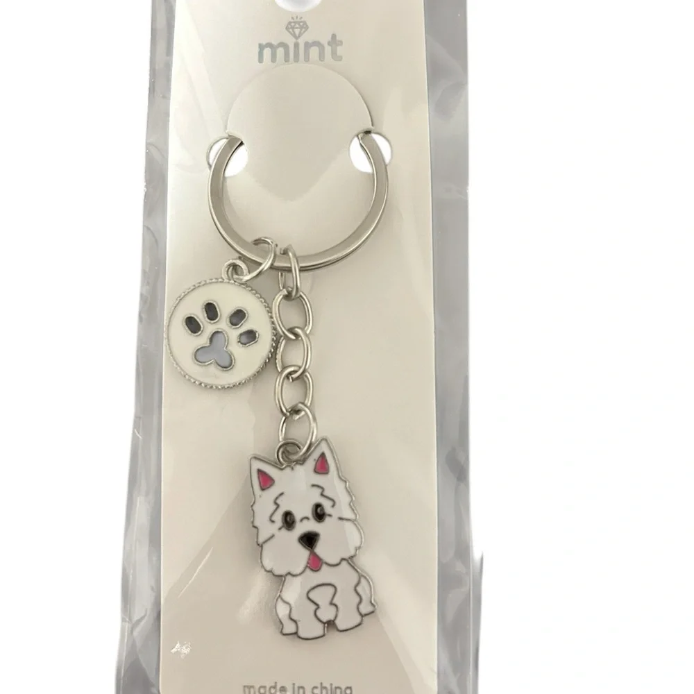 Mint Enamel Dog Keychains with Paw Print Charms